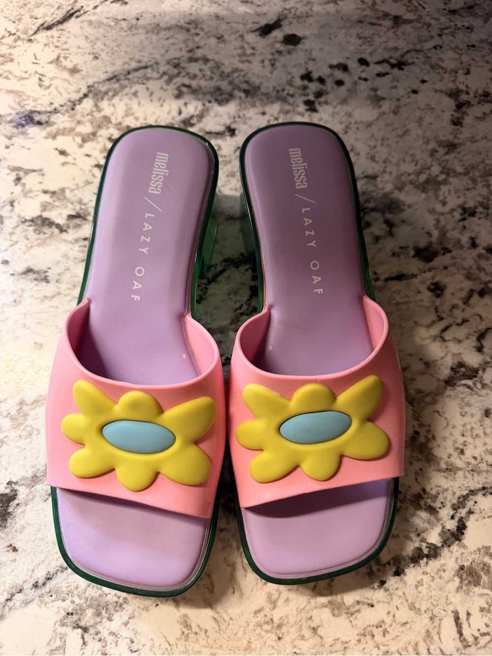 Melissa x Lazy Oaf Shape Pink Daisy Platform Wedge Slides